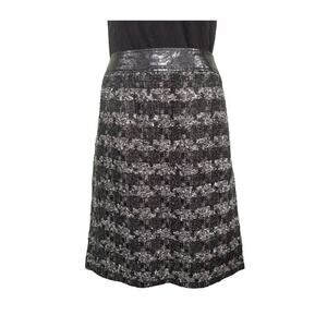 Tory Burch Fully Lined Tweed Skirt with Leather Trim, Blk Gray, Sz 10‎ NWT